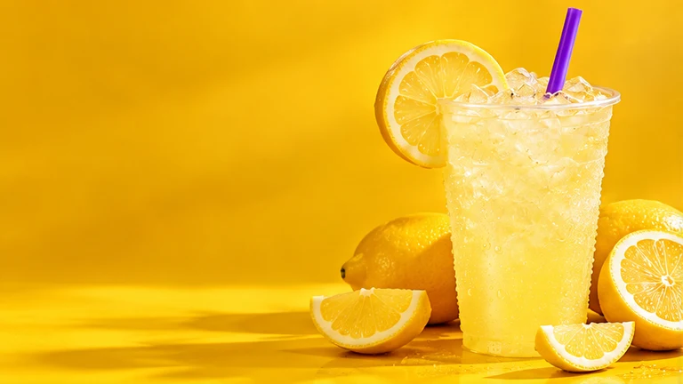 Make-your-own lemonade with its fruit-inspired backdrop