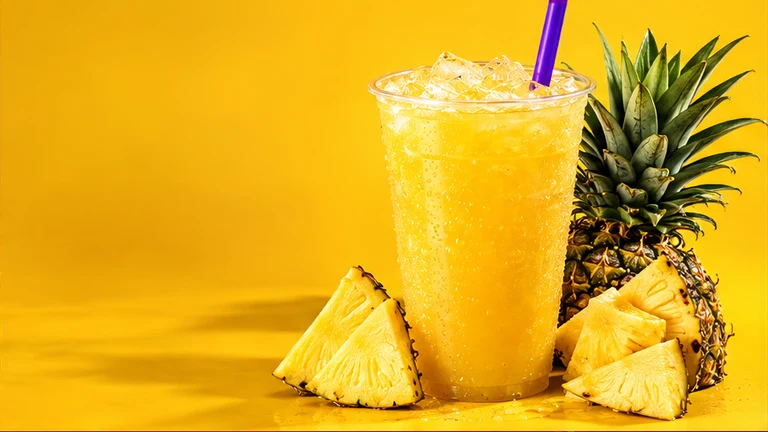 Piña with its fruit-inspired backdrop